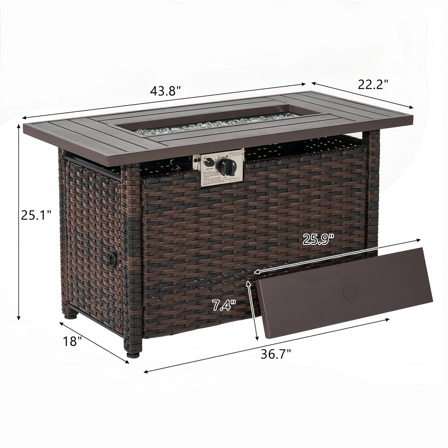 Nordivale 44'' Outdoor Wicker Gas Fire Pit Table, 50,000 BTU Propane Firepit with Lid, Patio Furniture Set for Backyard Poolside Garden