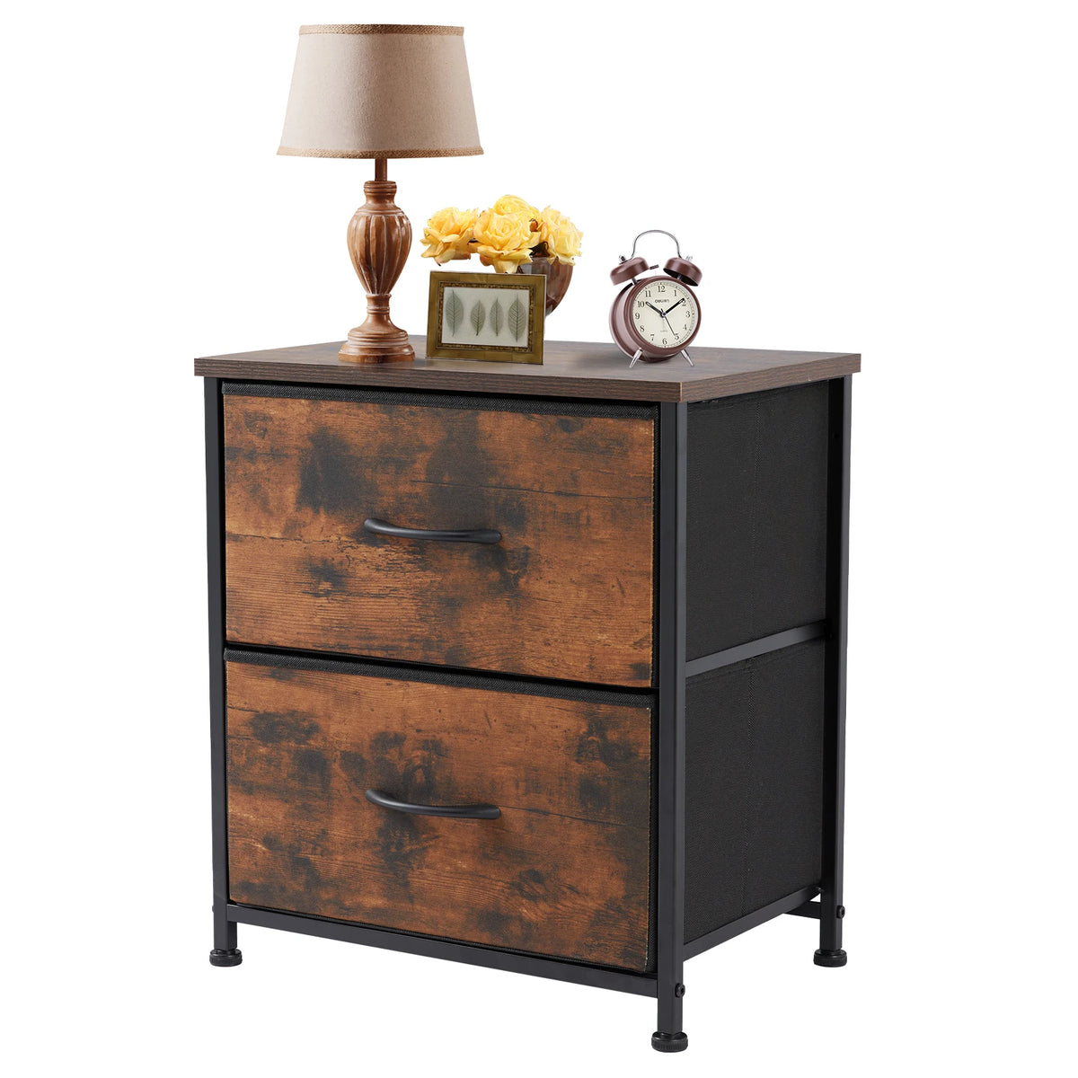 JHK Modern Metal Frame Nightstand With Two Storage Drawers