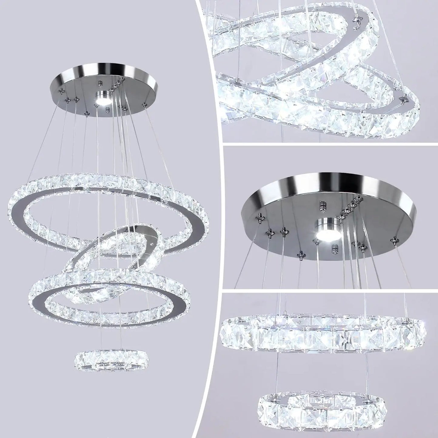 Crystal LED Rings Pendant Chandelier In Stainless Steel Living Room