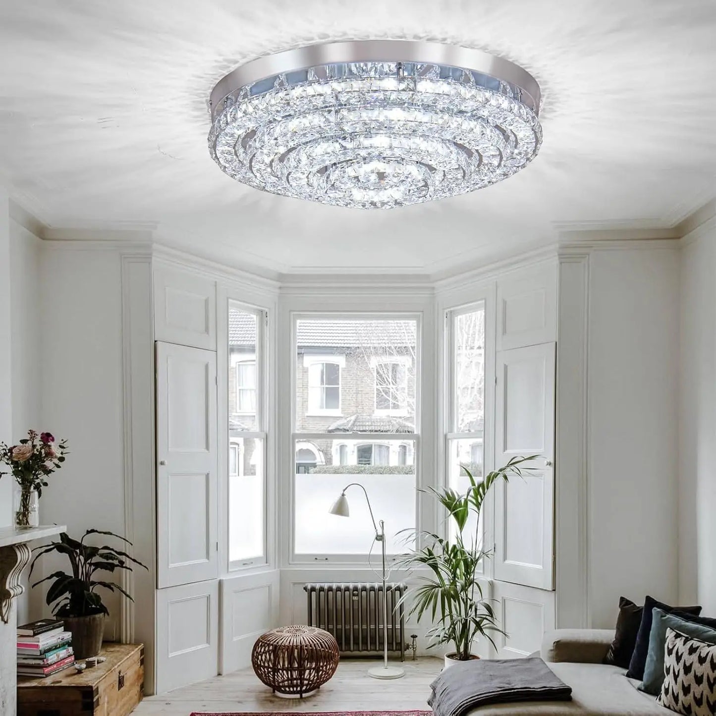 FRIXCHUR Crystal Chandelier Semi Flush Mount LED Ceiling Light
