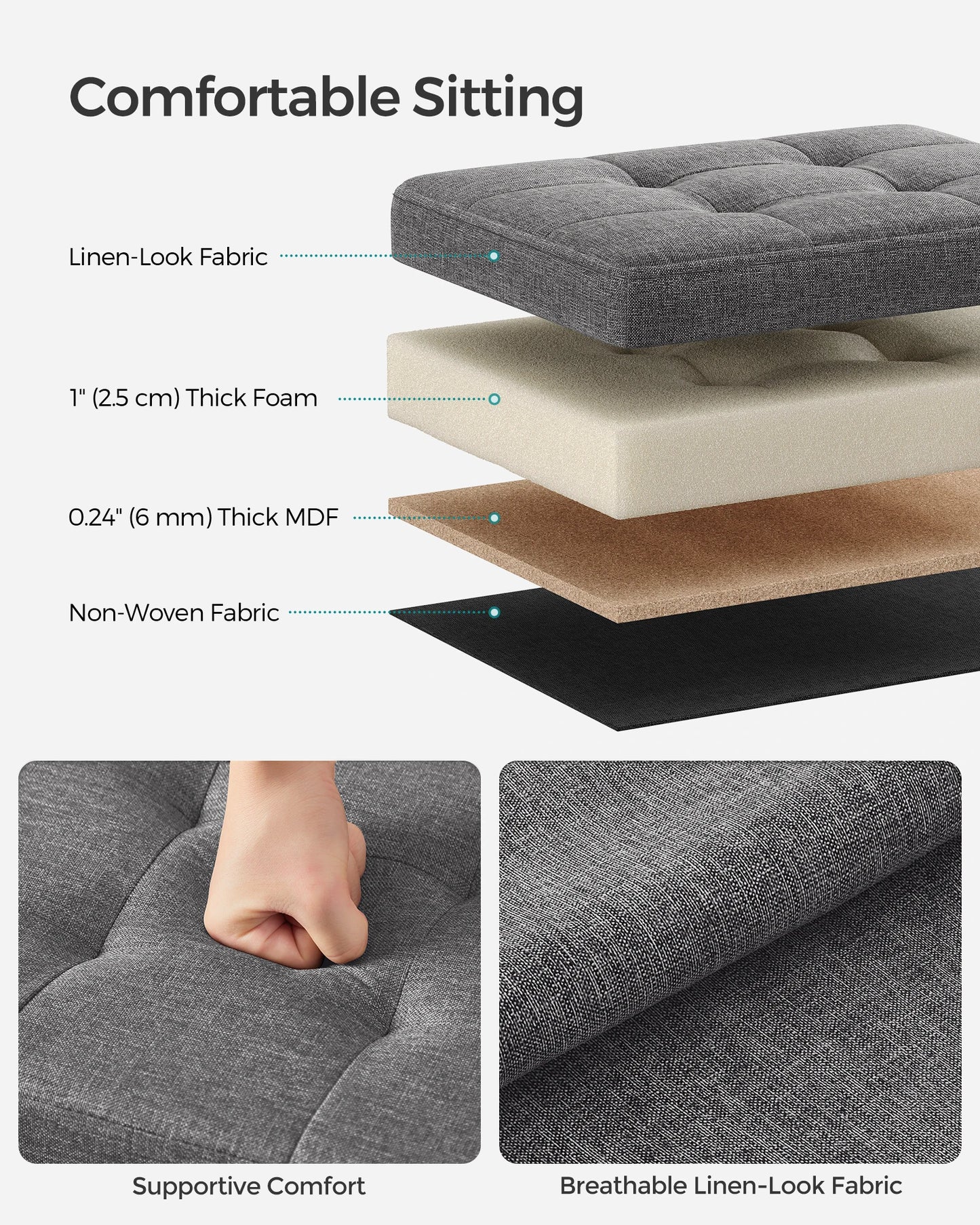 SONGMICS Small Folding Storage Ottoman, Set of 2, Foot Rest Stool, Cube Footrest, 12.2 x 16.1 x 12.2 Inches, 286 lb Load Capacit