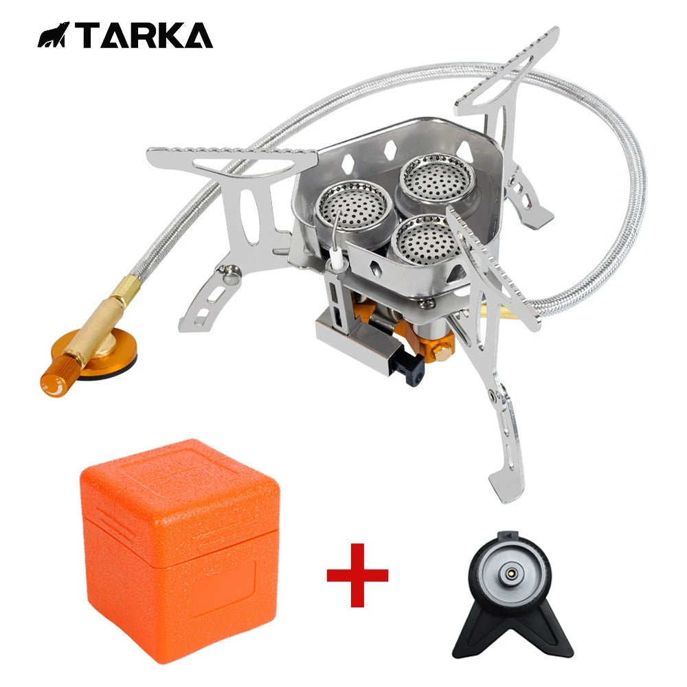 TARKA 3 Head Gas Stove, Camping Burners Folding Backpacking Furnace 5800W Outdoor Hiking Picnic BBQ Cooking Equipment