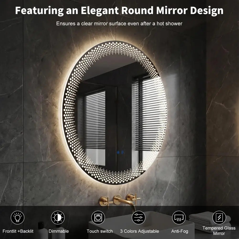 LED Anti Fog Wall Mount Tempered Glass Bathroom Mirror