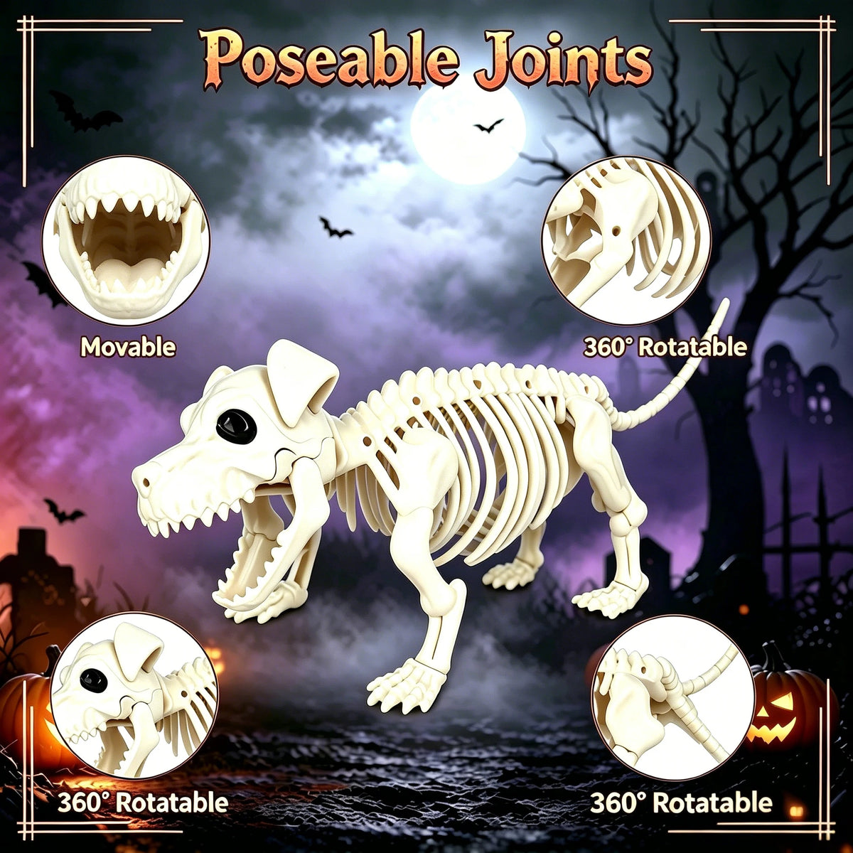 Posable Western Cowboy Skeleton Dog Halloween Outdoor Decor Set