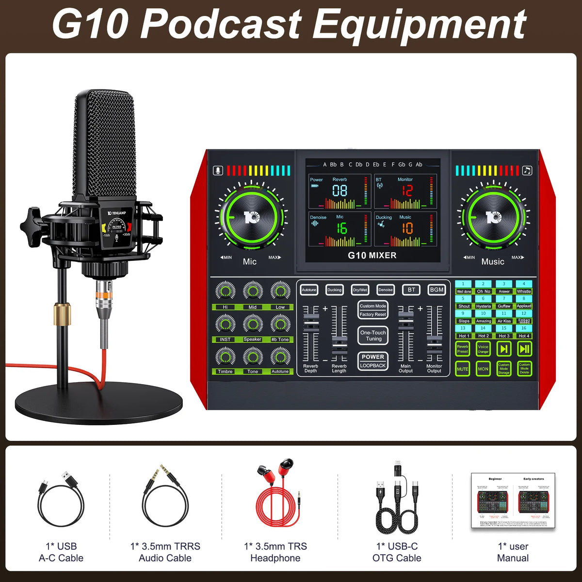Tenlamp G10 Live Sound Card Mixer For Streaming And Recording