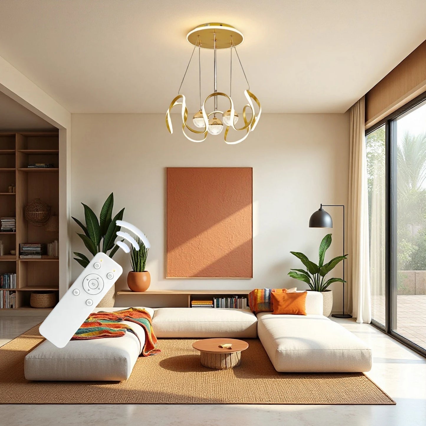 LED Pendant Light With Wavy Ring Dimmable Three Color Temperatures