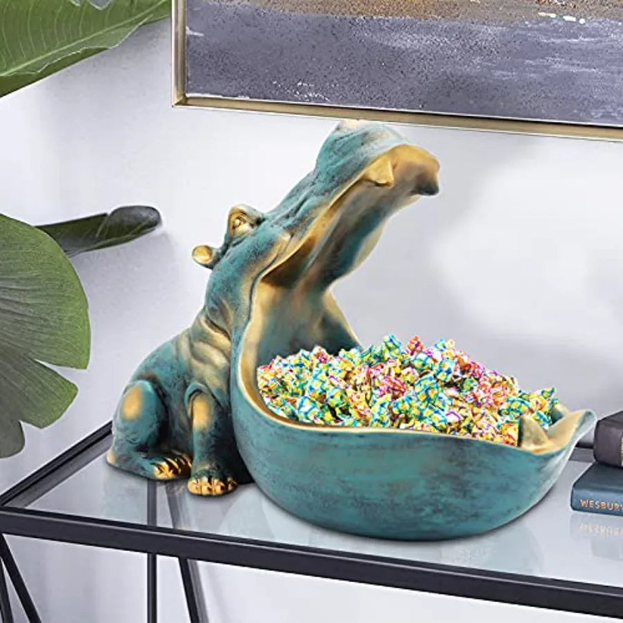 Hippo Statue, Large Hipotamus Figurine Home Sculpture with Resin, Hippo Candy Jar, Candy Dish Bowl for Office Desk, Key Bowl fo