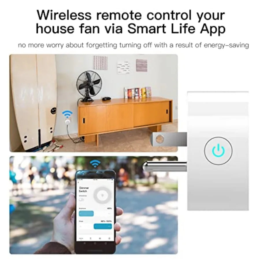 Smart WiFi Power Dimmer Plug, Timer Socket, Smart Life App Remote Control, Compatible with Alexa and Google