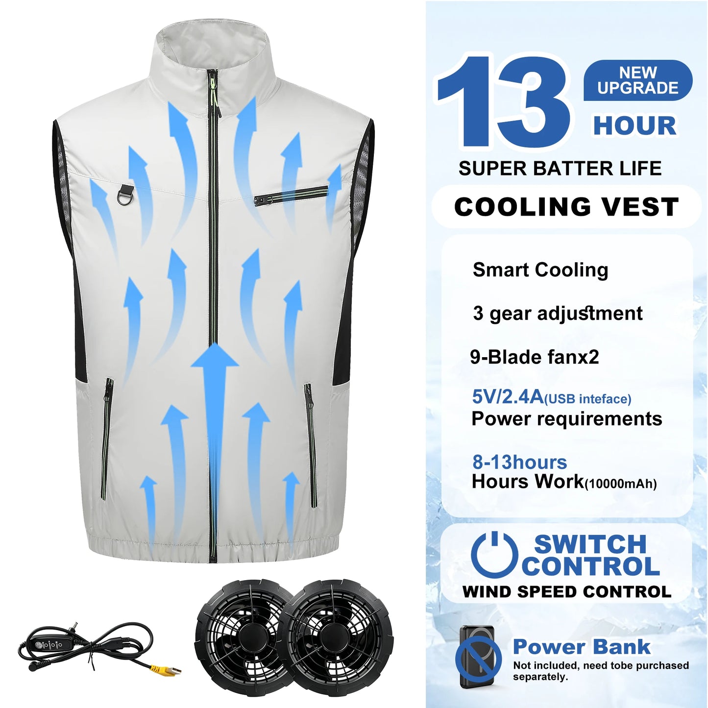 Summer Cool Vest Wearable Refrigeration Fan Vest Outdoor Cooling Tactical Fishing Sleeveless Work Jacket