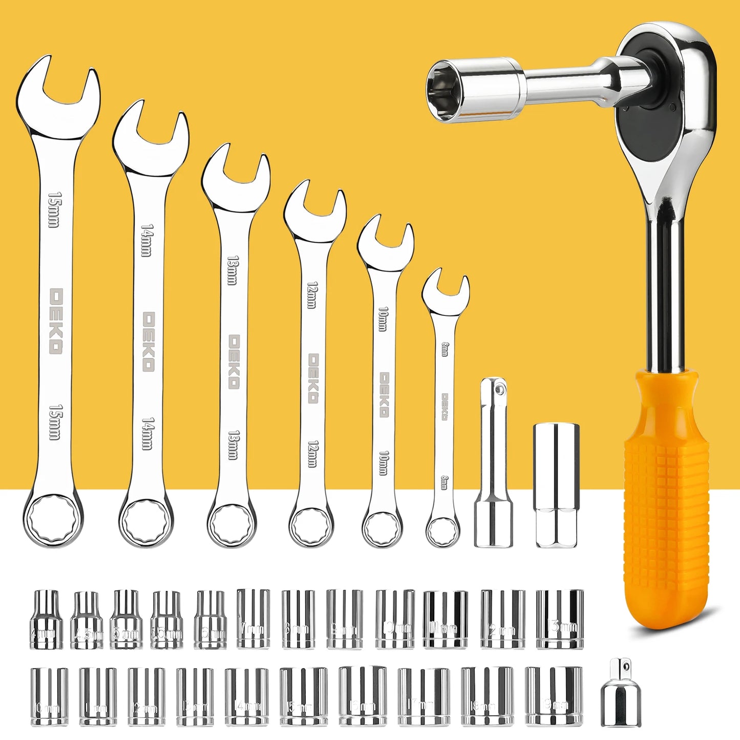 DEKOPRO 228 Piece Socket Wrench Auto Repair Tool Set Case