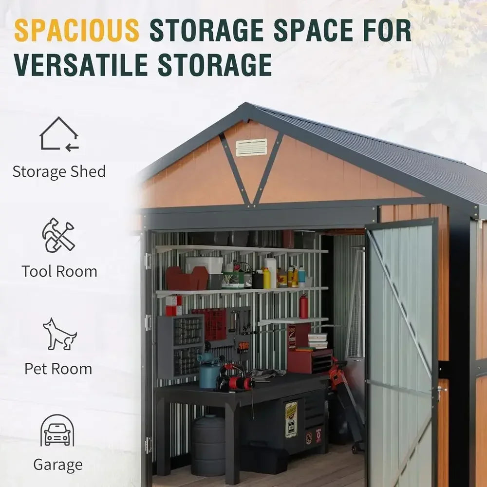 Outdoor Metal Storage Shed With Lockable Door And Two Windows