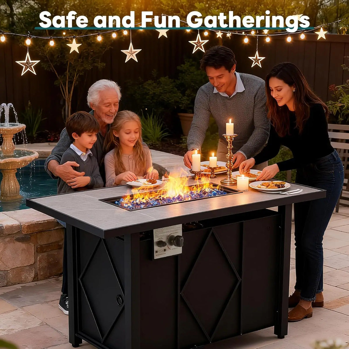 JHK Square Propane Fire Pit Table For Outdoor Living