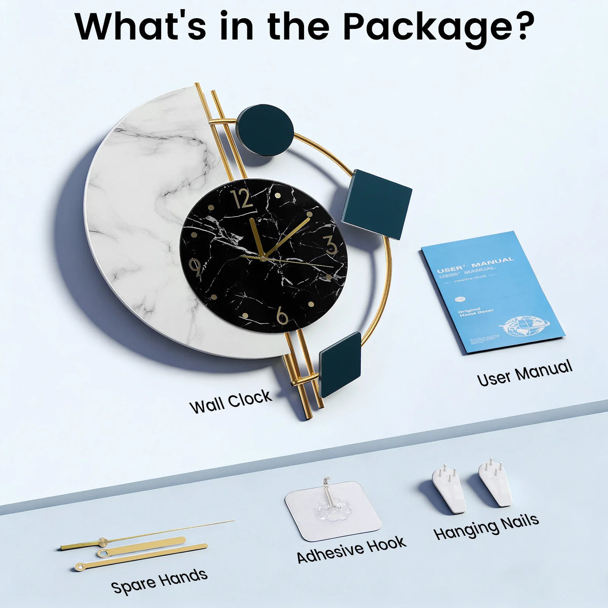 Premium Silent Sweep Marble Wall Clock For Living Rooms