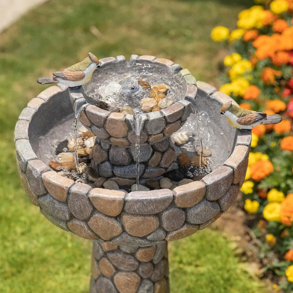Stone Like 2 Tier Outdoor Water Fountain With Birds