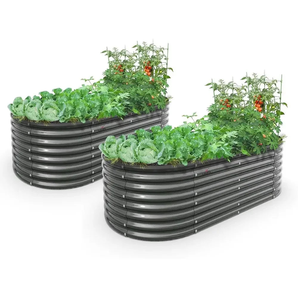 Oval Large 6x3x2 Galvanized Metal Raised Garden Beds - 2 Pack, Deep Root Planter for Outdoor Vegetables, Herbs, Anti-Rust, Easy