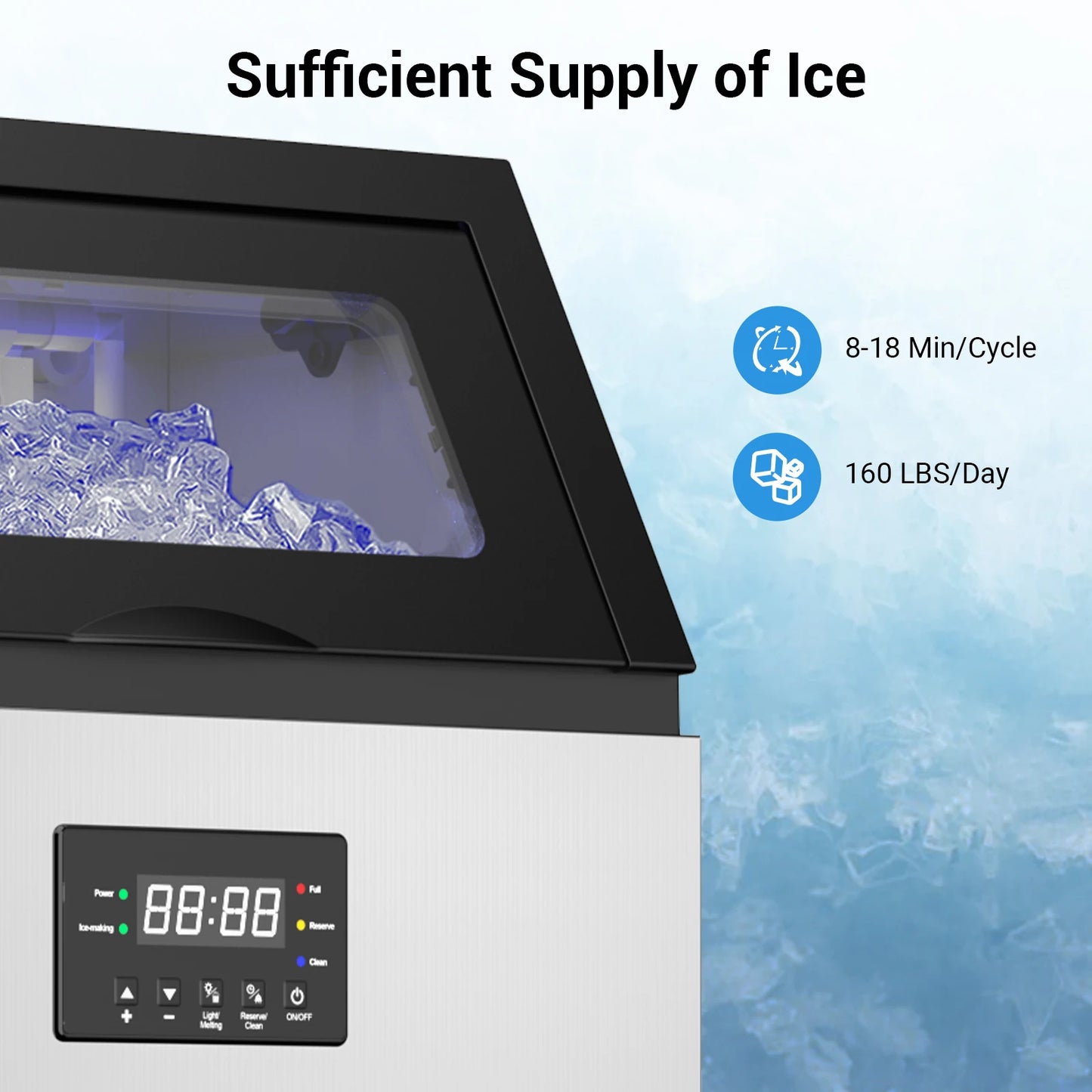 Commercial Ice Maker Machine 160LBS/24H, 45LBS Capacity Freestanding & Under Counter Ice Maker, Clear Ice Cubes