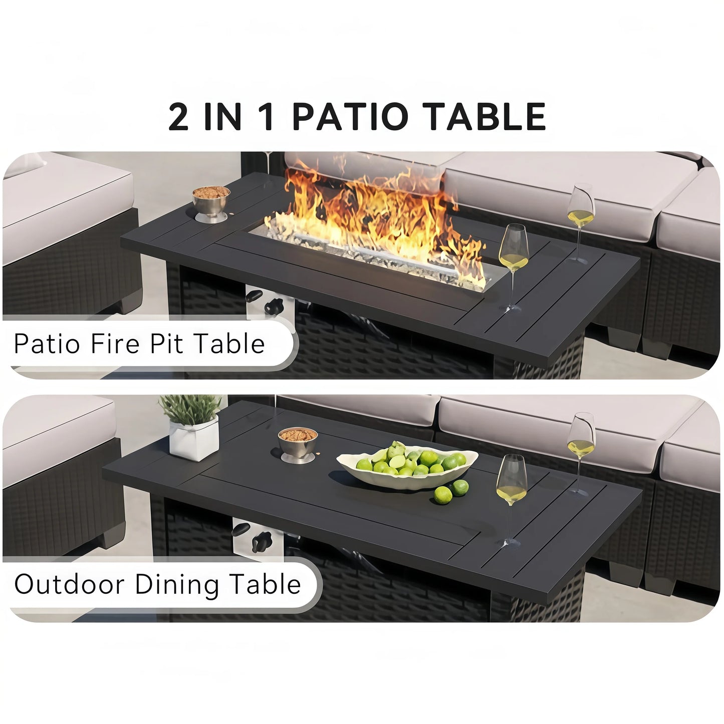 Nordivale 44'' Outdoor Wicker Gas Fire Pit Table, 50,000 BTU Propane Firepit with Lid, Patio Furniture Set for Backyard Poolside Garden