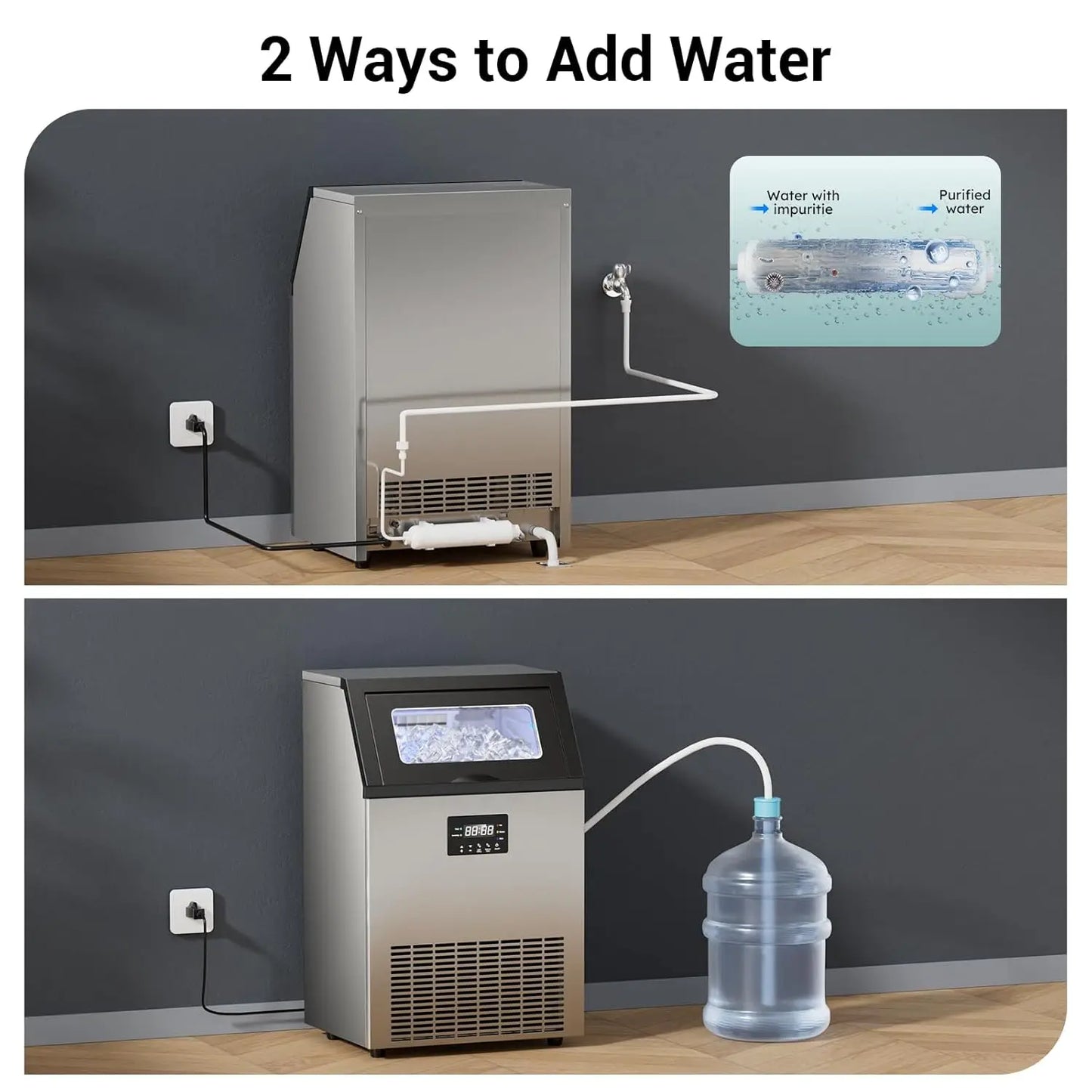 Commercial Ice Maker Machine 160LBS/24H, 45LBS Capacity Freestanding & Under Counter Ice Maker, Clear Ice Cubes