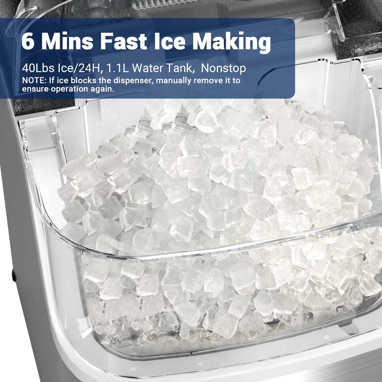 Nugget ice Maker countertop, Soft Pebble Ice Machine 40lbs/Day Small Chewable Pellet ice, Stainless Steel Quiet Ice Maker Self Cleaning, Ice Ready in 6 Mins for Home Kitchen Office
