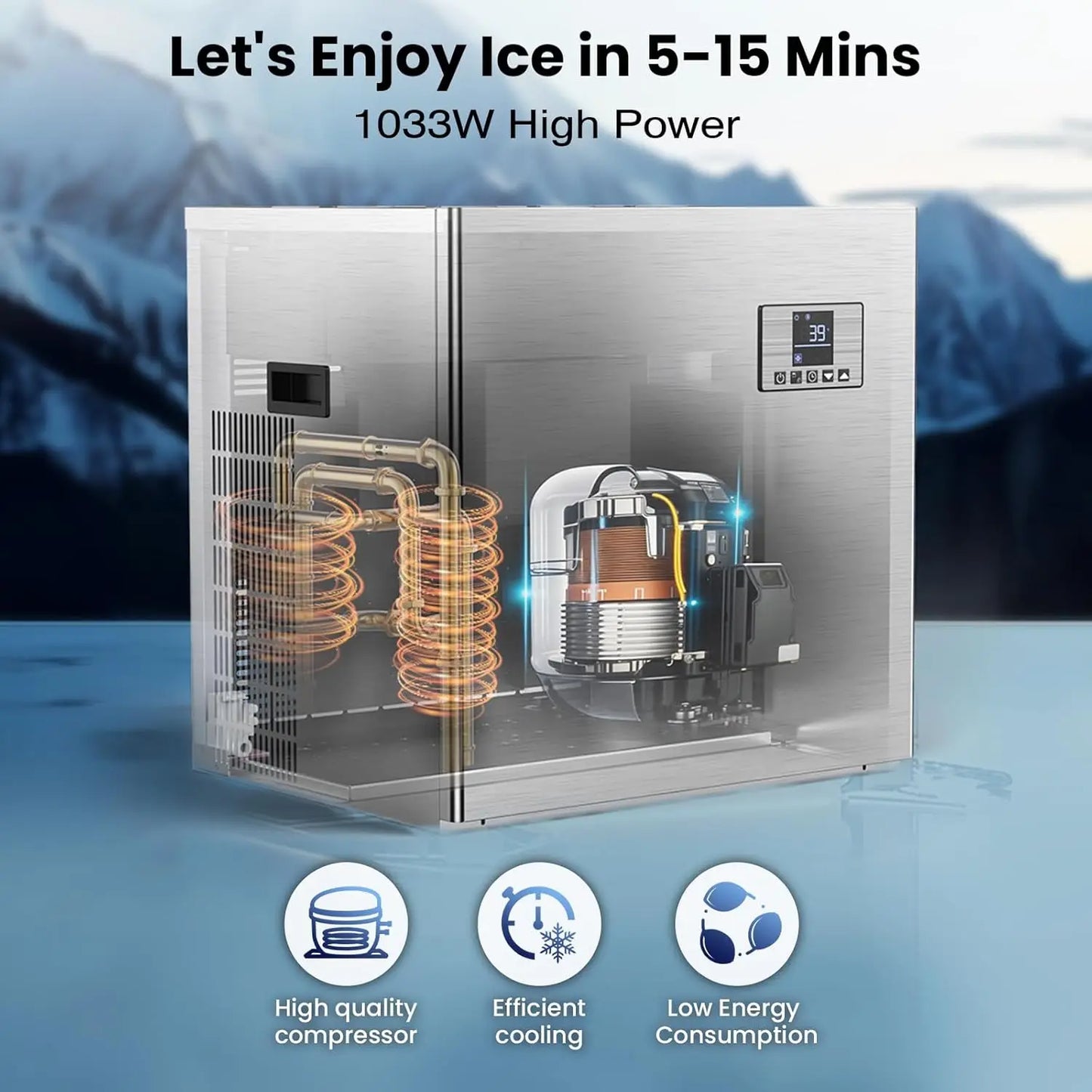 Commercial 580Lbs/24H Ice Maker Machine, Ice Ready in 5-15 min,380Lbs Large Storage, Stainless Steel