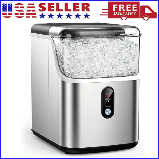 Nugget ice Maker countertop, Soft Pebble Ice Machine 40lbs/Day Small Chewable Pellet ice, Stainless Steel Quiet Ice Maker Self Cleaning, Ice Ready in 6 Mins for Home Kitchen Office