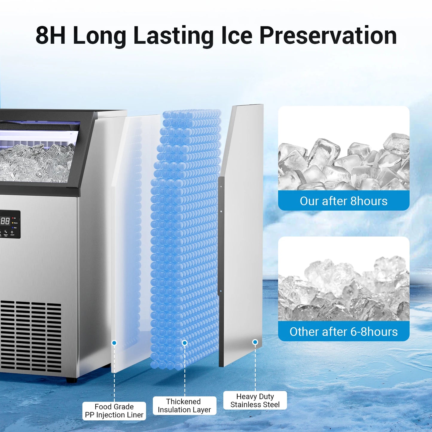 Commercial Ice Maker Machine 160LBS/24H, 45LBS Capacity Freestanding & Under Counter Ice Maker, Clear Ice Cubes