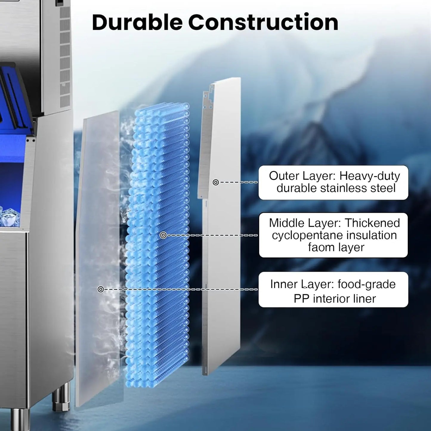 Commercial 580Lbs/24H Ice Maker Machine, Ice Ready in 5-15 min,380Lbs Large Storage, Stainless Steel