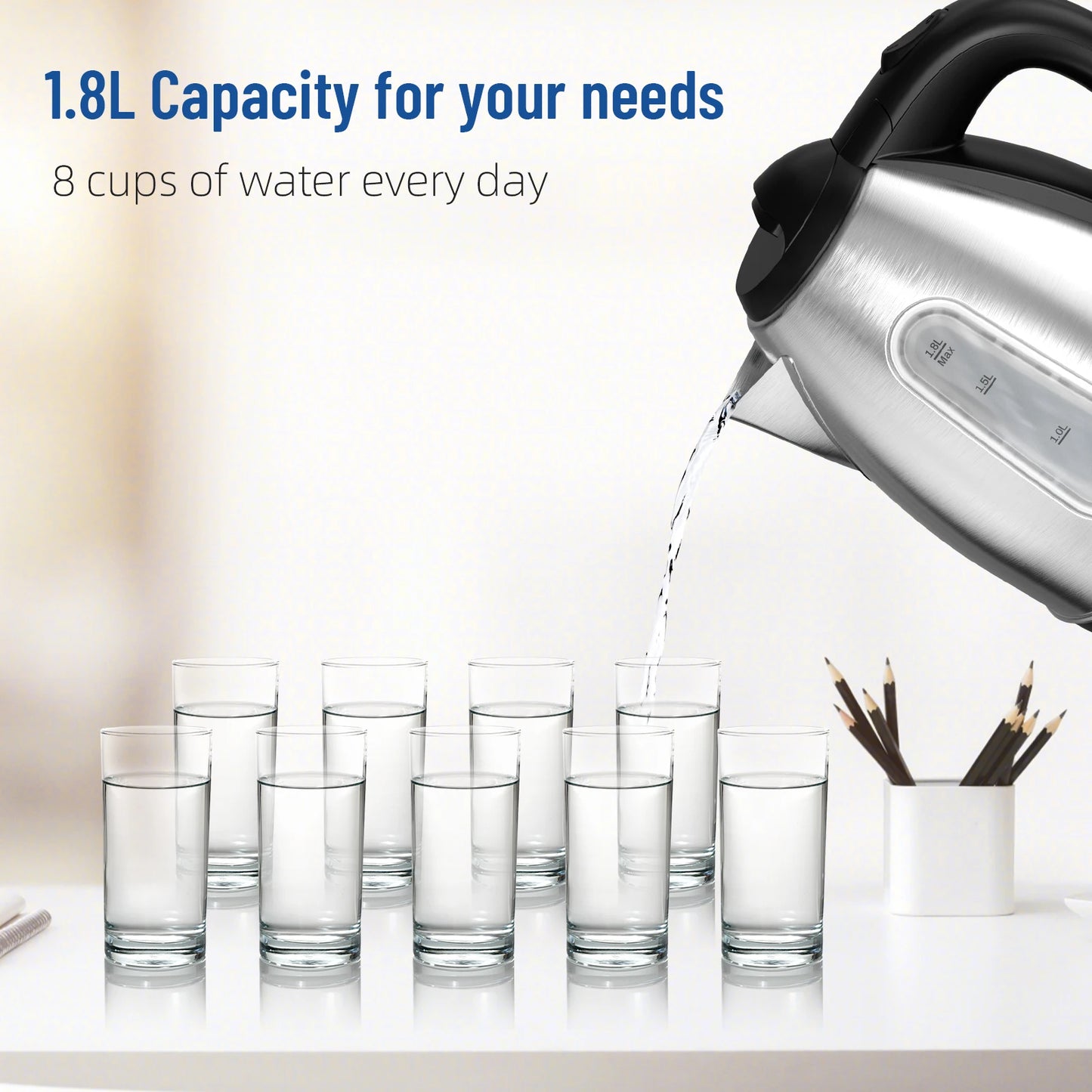 CACHOO Stainless Steel Electric Kettle 1500W Auto Shut-Off