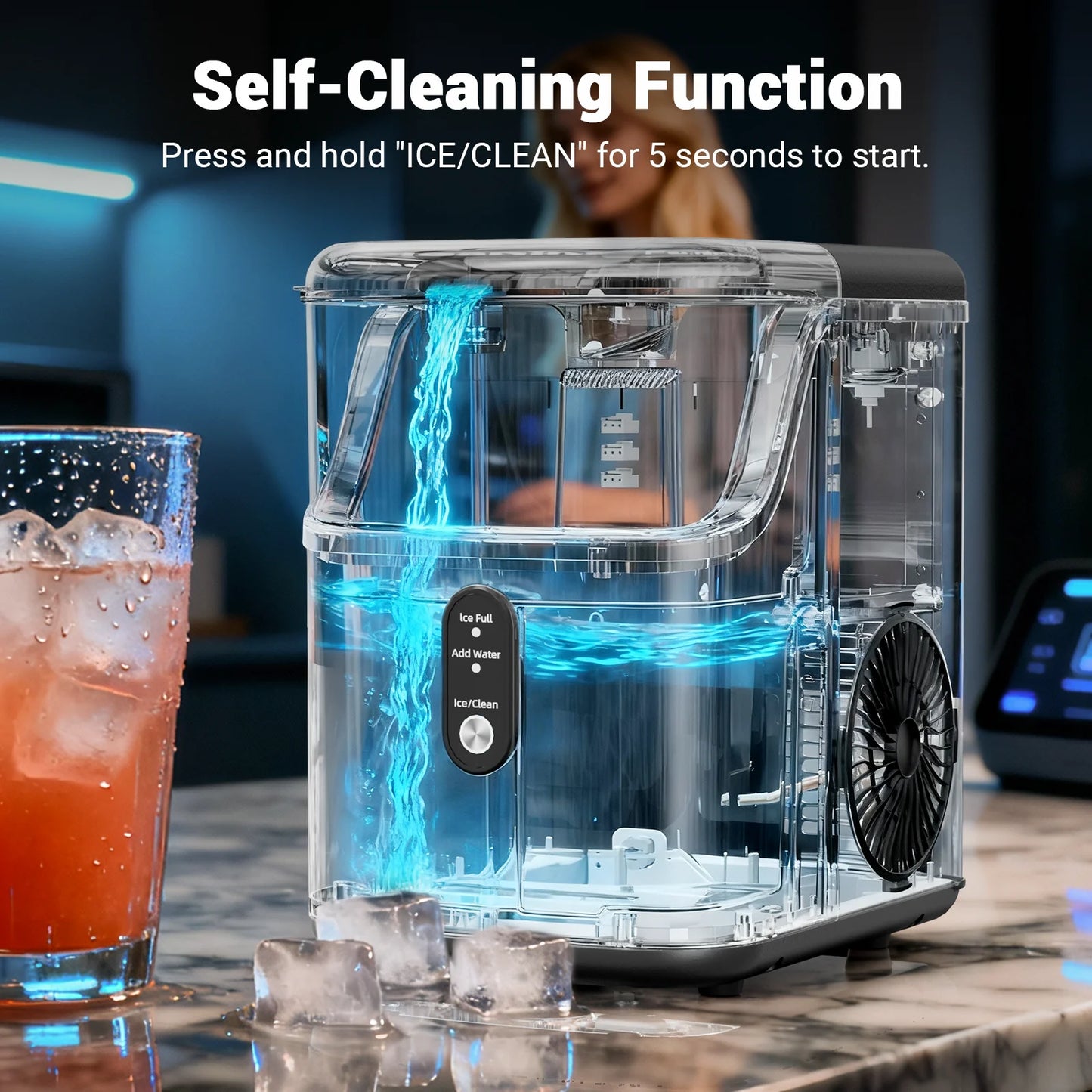 Nugget ice Maker countertop, Soft Pebble Ice Machine 40lbs/Day Small Chewable Pellet ice, Stainless Steel Quiet Ice Maker Self Cleaning, Ice Ready in 6 Mins for Home Kitchen Office