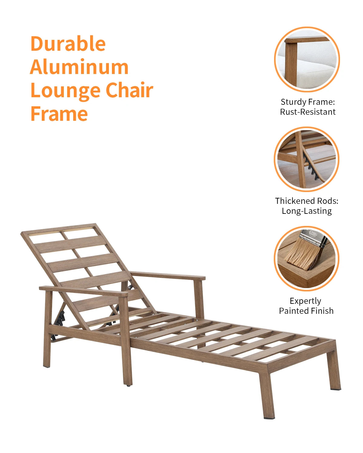 Teak 3-Piece Outdoor Lounge Chair Set, Aluminum Chaise Loungers with Cushions and Side Table.