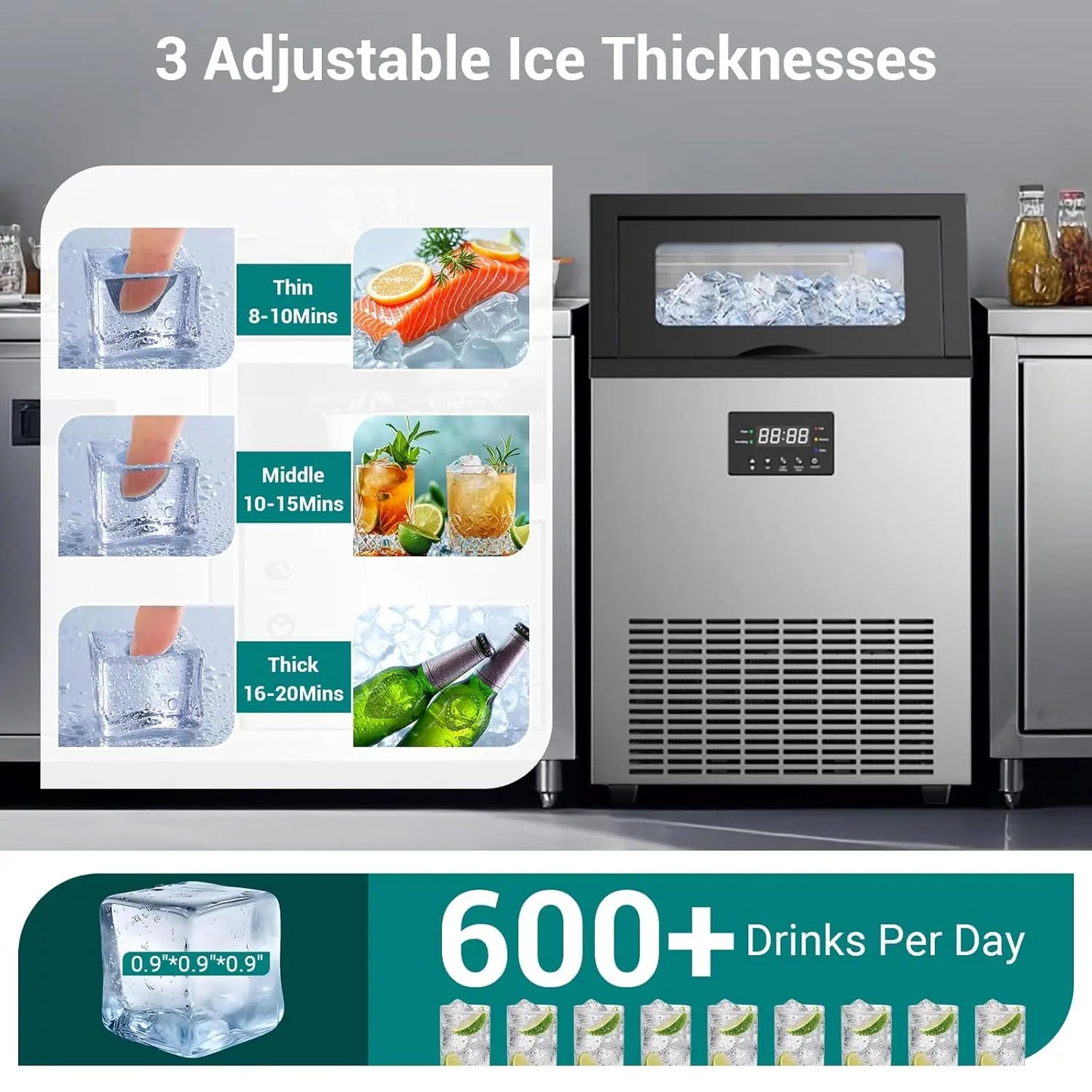 Commercial Ice Maker Machine 160LBS/24H, 45LBS Capacity Freestanding & Under Counter Ice Maker, Clear Ice Cubes