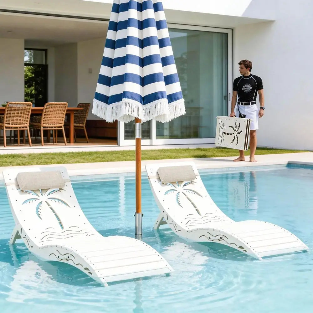 BONA Chaise Lounge Chair Outdoor Set of 2, Wicker Chaise Lounger with 5 Positions, Pool Lounge Chairs with Wheels