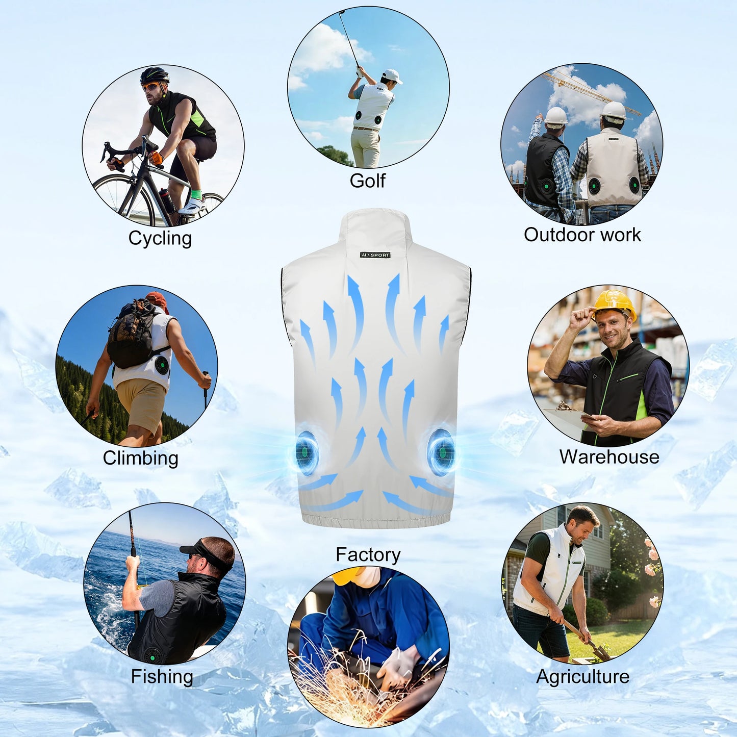 Summer Cool Vest Wearable Refrigeration Fan Vest Outdoor Cooling Tactical Fishing Sleeveless Work Jacket