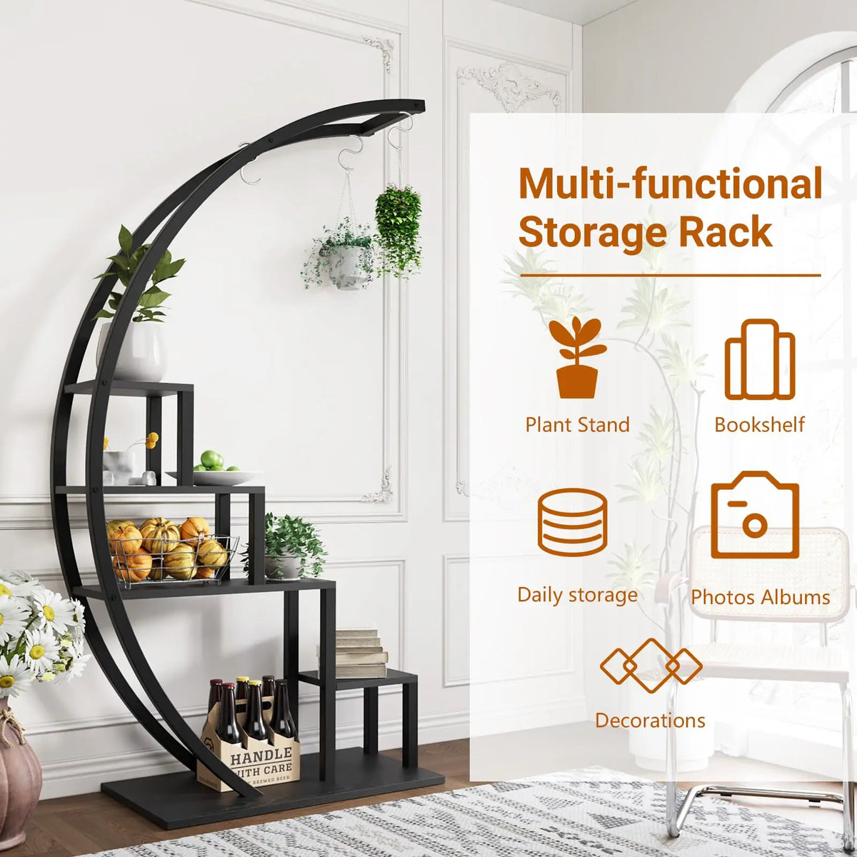 Studyset Half Moon Metal Plant Stand With Rustproof Hooks