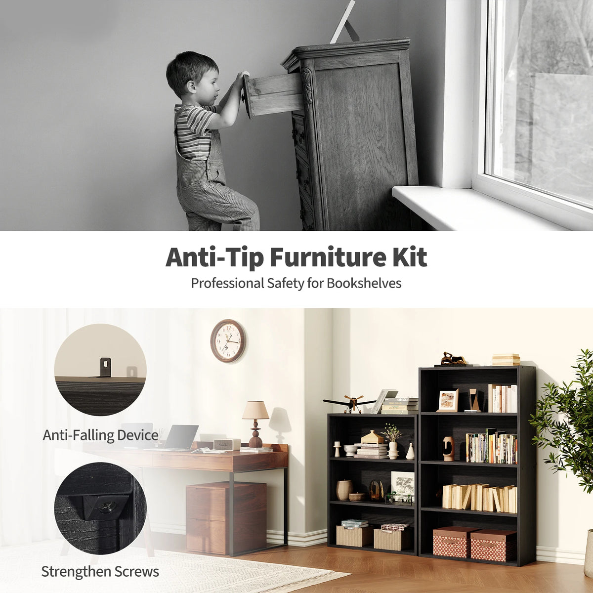 Jhk Four Tier Wooden Open Bookcase For Home Office