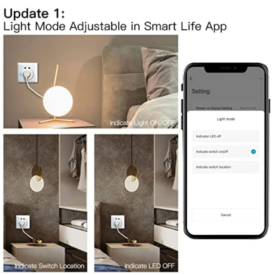 Smart WiFi Power Dimmer Plug, Brightness Adjust Timer Socket, Tuya Smart Life App Remote Control, Compatible with Alexa and Goo