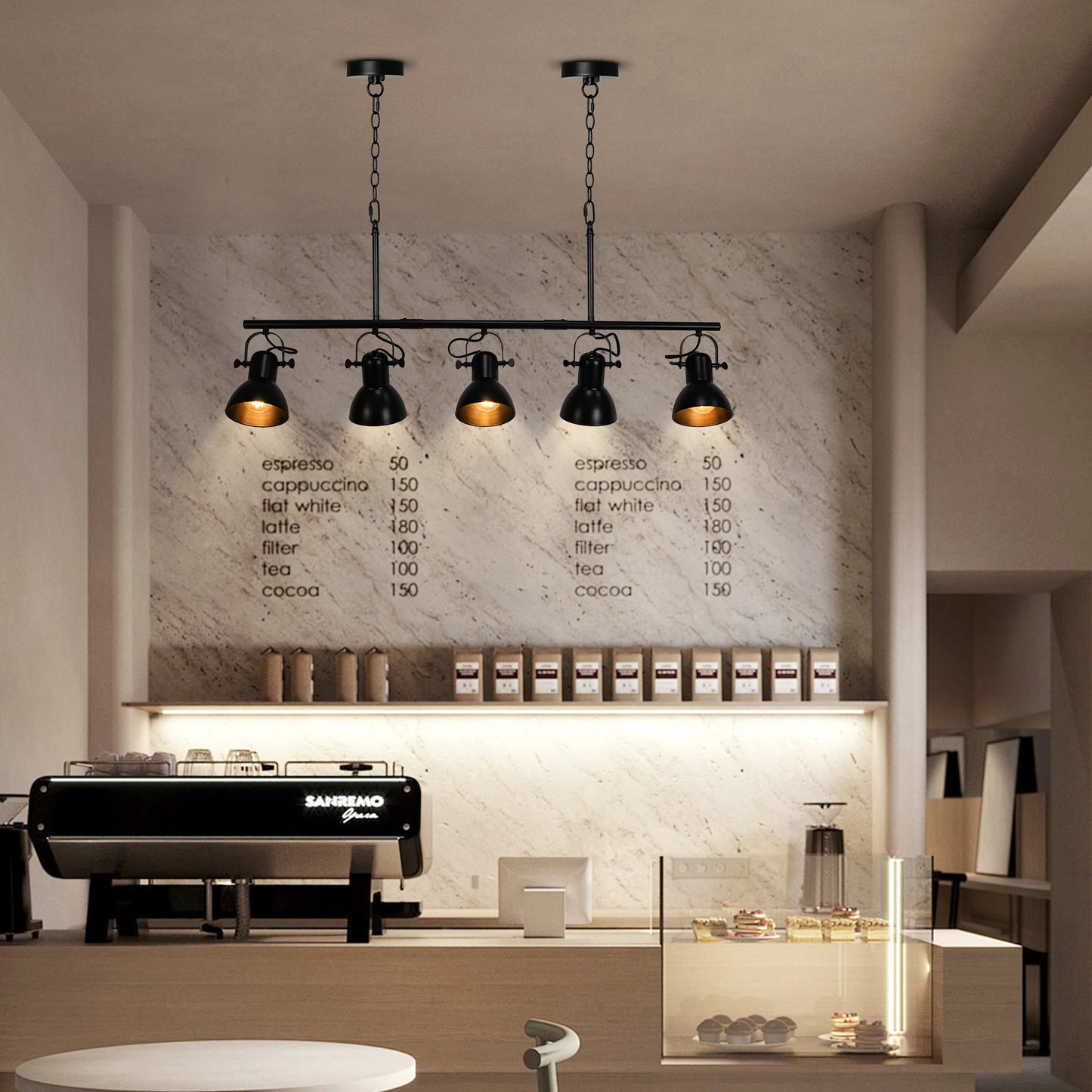 Five Light Kitchen Island Chandelier Linear Pendant Light Adjustable Angles