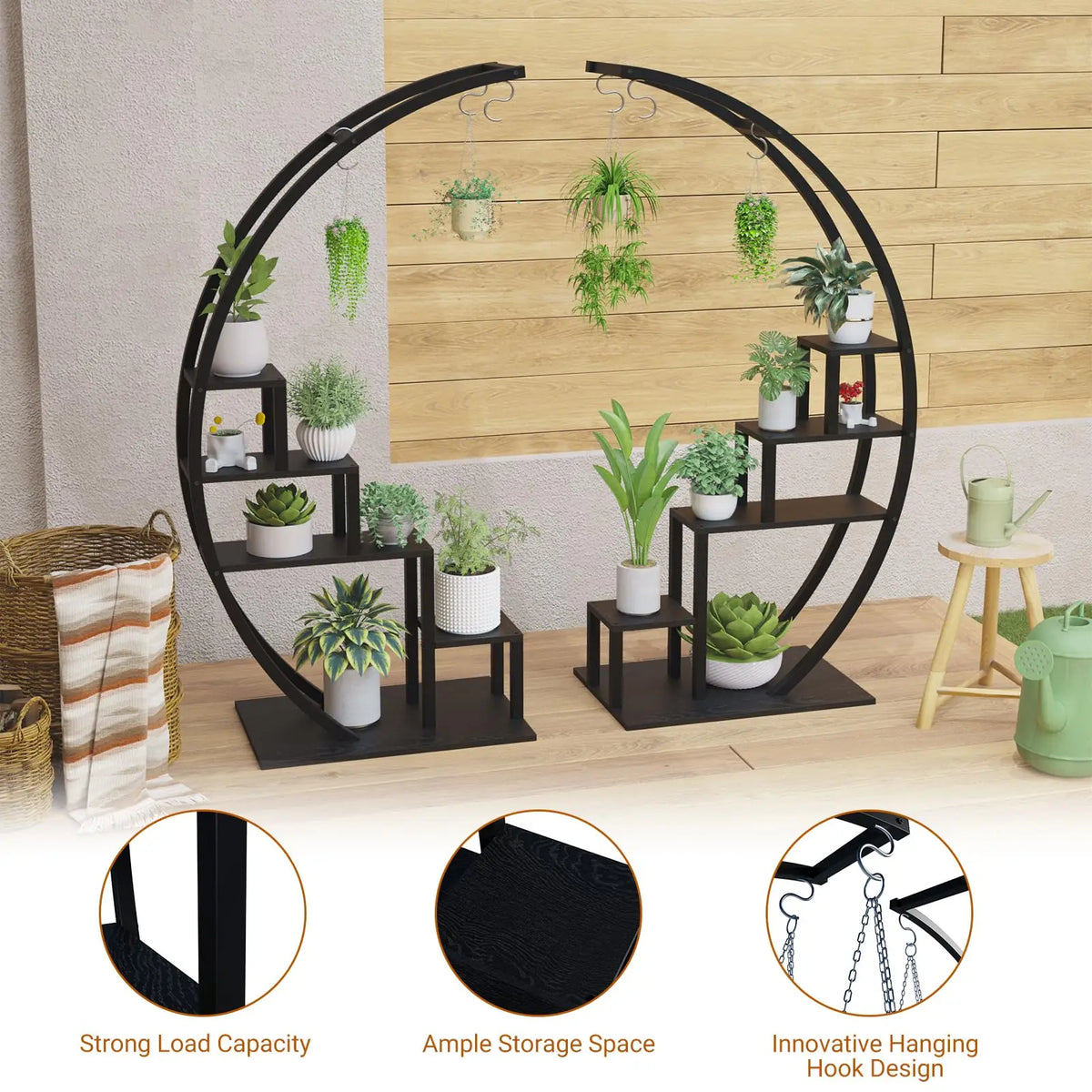 Studyset Half Moon Metal Plant Stand With Rustproof Hooks