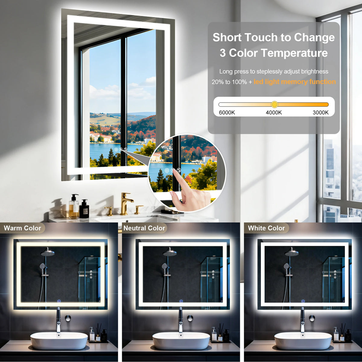 Borwart Smart LED Rectangle Bathroom Mirror With Integrated Speaker