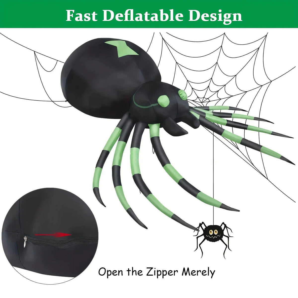 Giant 7.2 FT LED Glowing Inflatable Spider Creepy Blow Up Yard Decor with Stakes & Blower, Outdoor Halloween Airblown Spider for Lawn Garden Party Quick Setup & Fast Deflate Design Fast Shipping