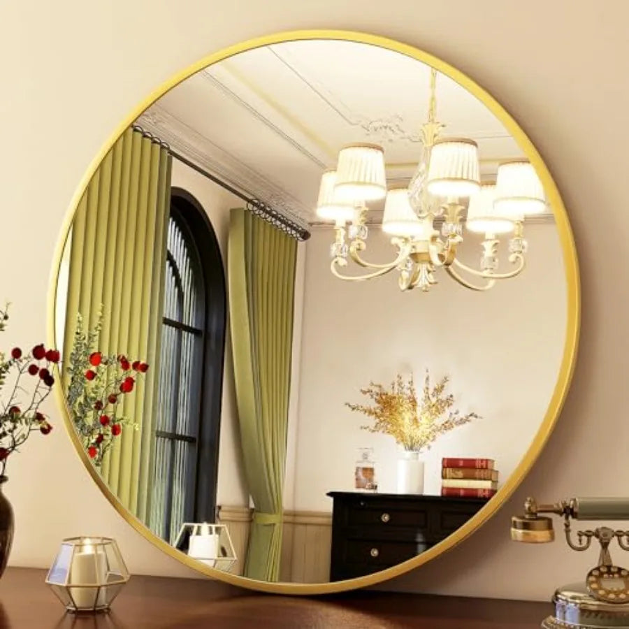 Round Mirror 30 Wall Mounted Circle Mirrors Vanity Mirror with Brushed Aluminum Alloy Frame Modern Decoration for Bathroom, Liv