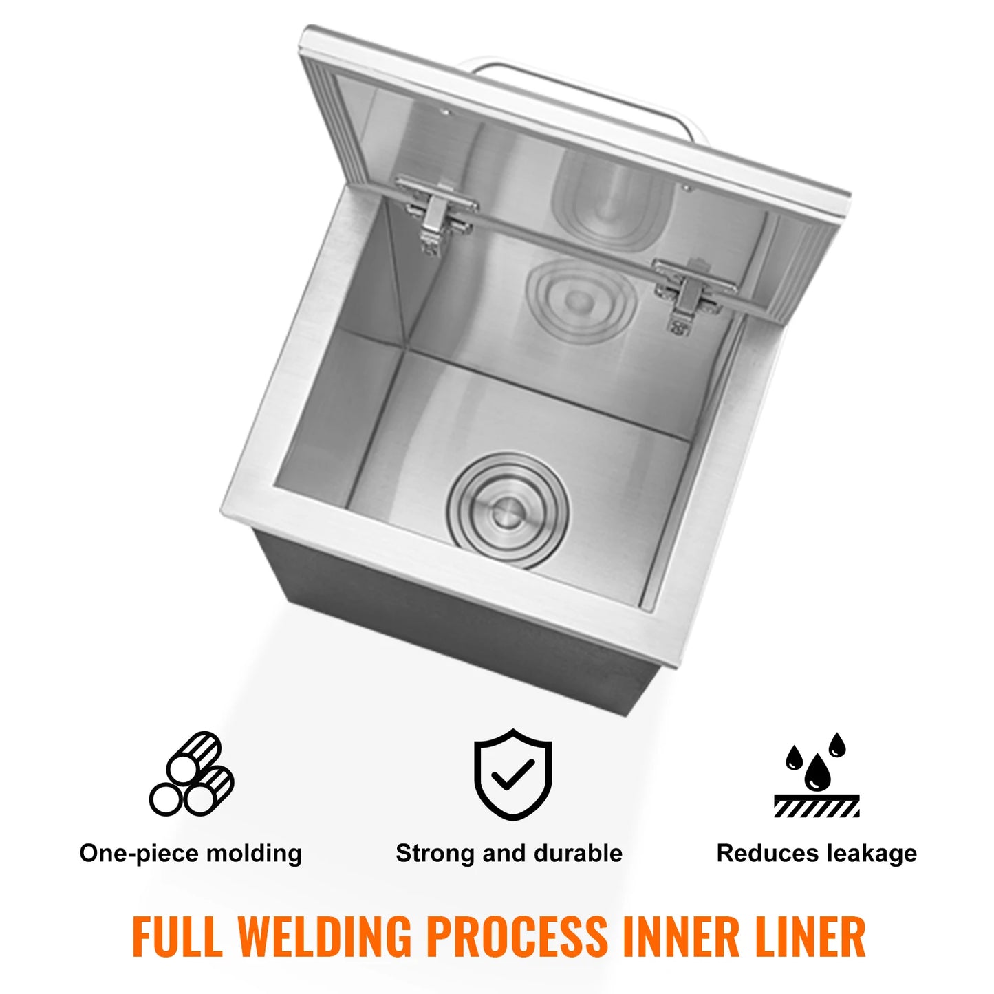 SucceBuy Drop in Ice Chest Stainless Steel Ice Cooler Commercial Ice Bin with Hinged Cover Outdoor Kitchen Ice Bar