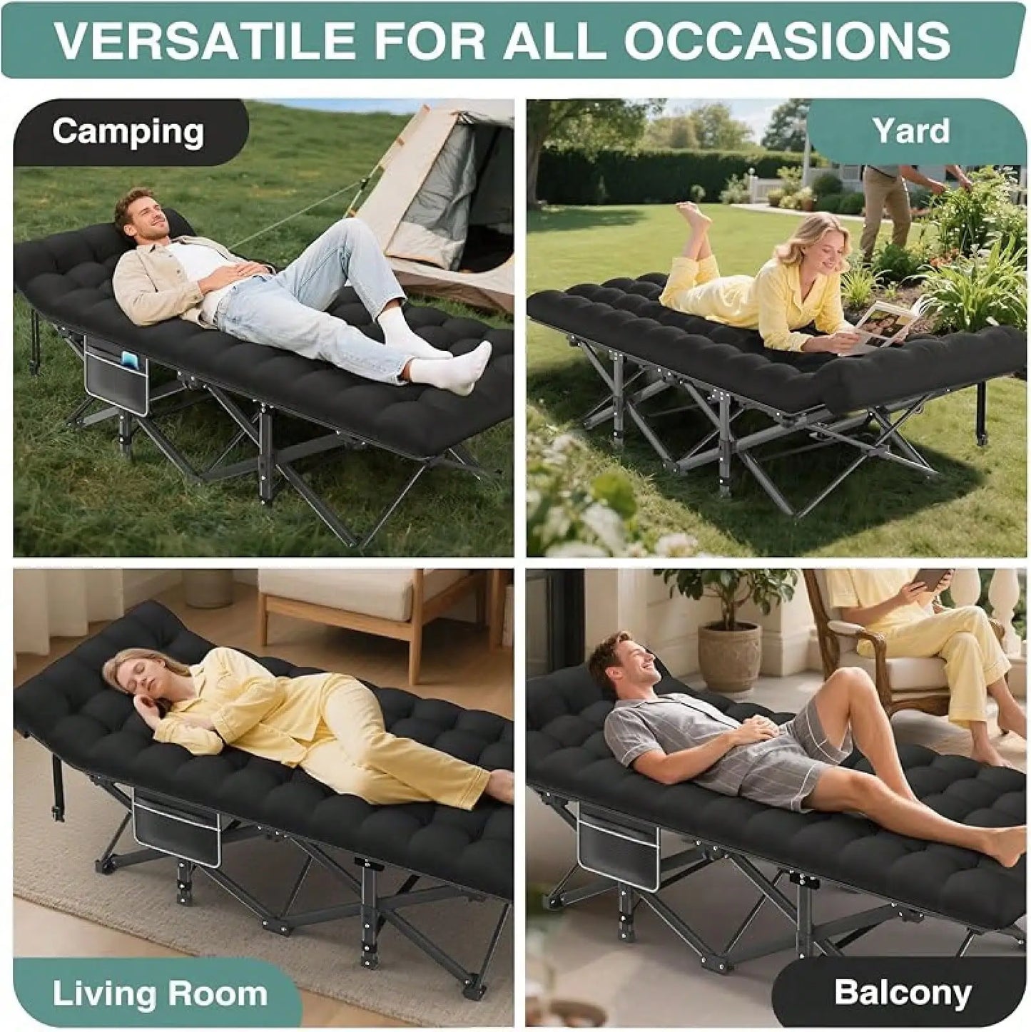 Folding Camping Cot For Adult, Portable Sleeping Cot With Mattress, For Camp With Carry Bag.