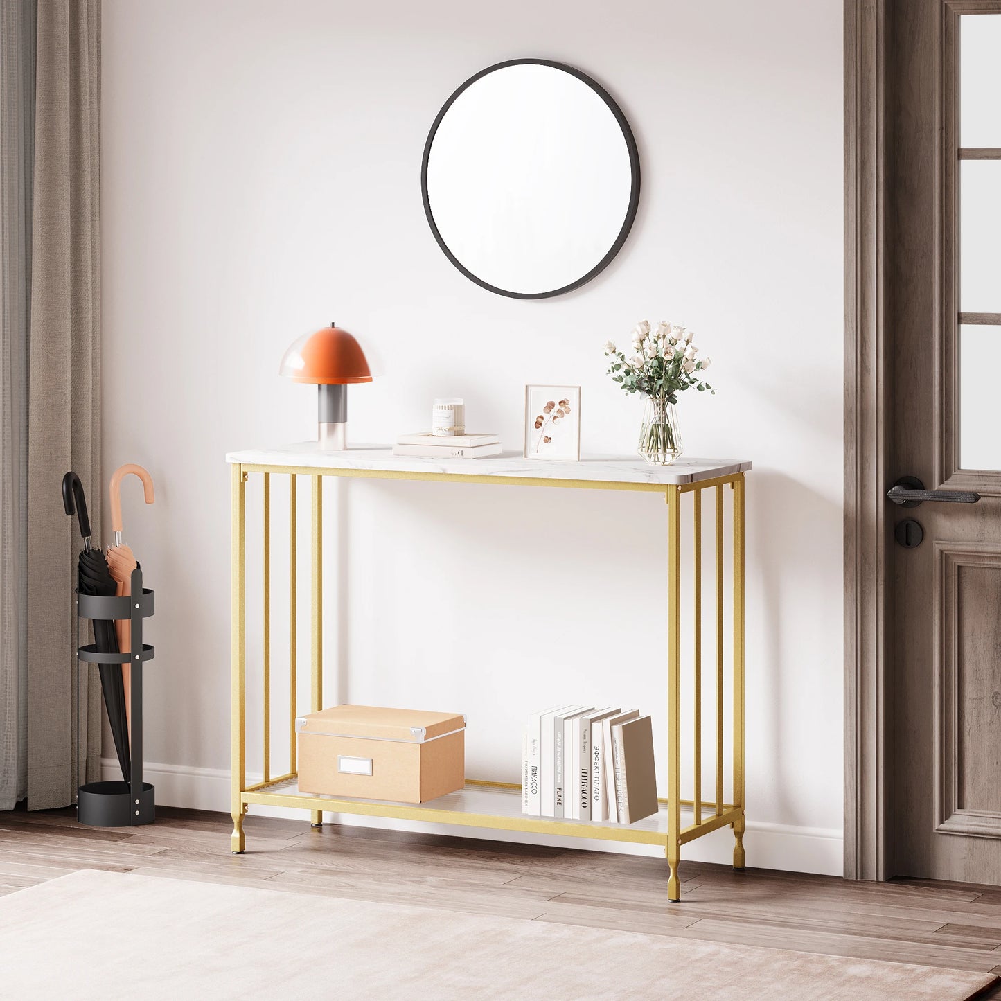 Console Table Sofa Tables Narrow Entryway Table with Glass Shelf Metal Frame 33.5” Behind Couch Table for Hallway Living Room
