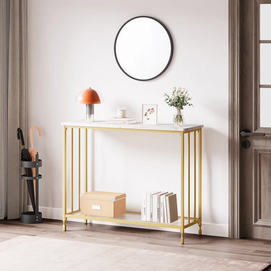 Console Table Sofa Tables Narrow Entryway Table with Glass Shelf Metal Frame 33.5” Behind Couch Table for Hallway Living Room