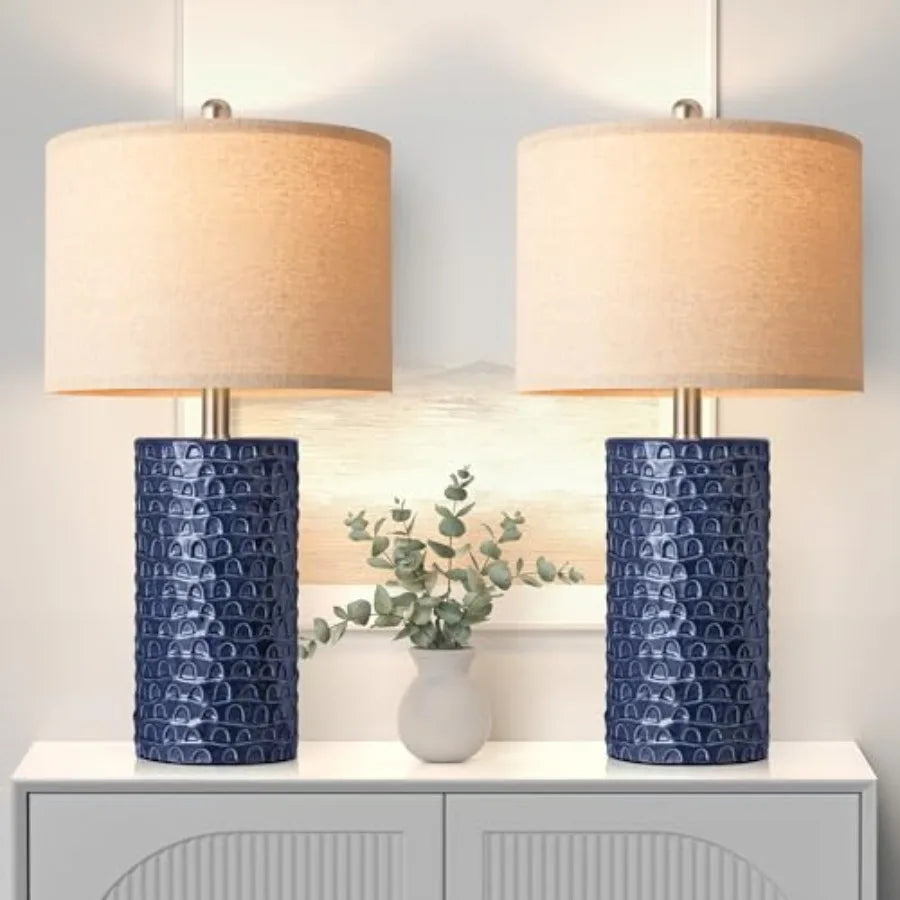 23" Modern Ceramic Table Lamp Set of 2, Table Lamps for Living Room, Rustic Farmhouse Bedside Lamps Nightstand lamp for Bedroom