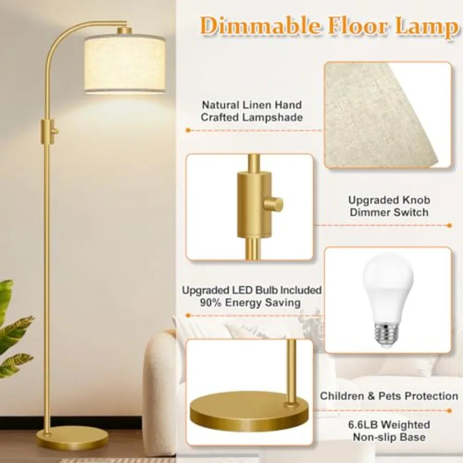 Upgraded Modern Arc Dimmable Tall Standing Floor Lamp with Linen Shade, 1200 Lumens LED Bulb Included, for Living and Reading R