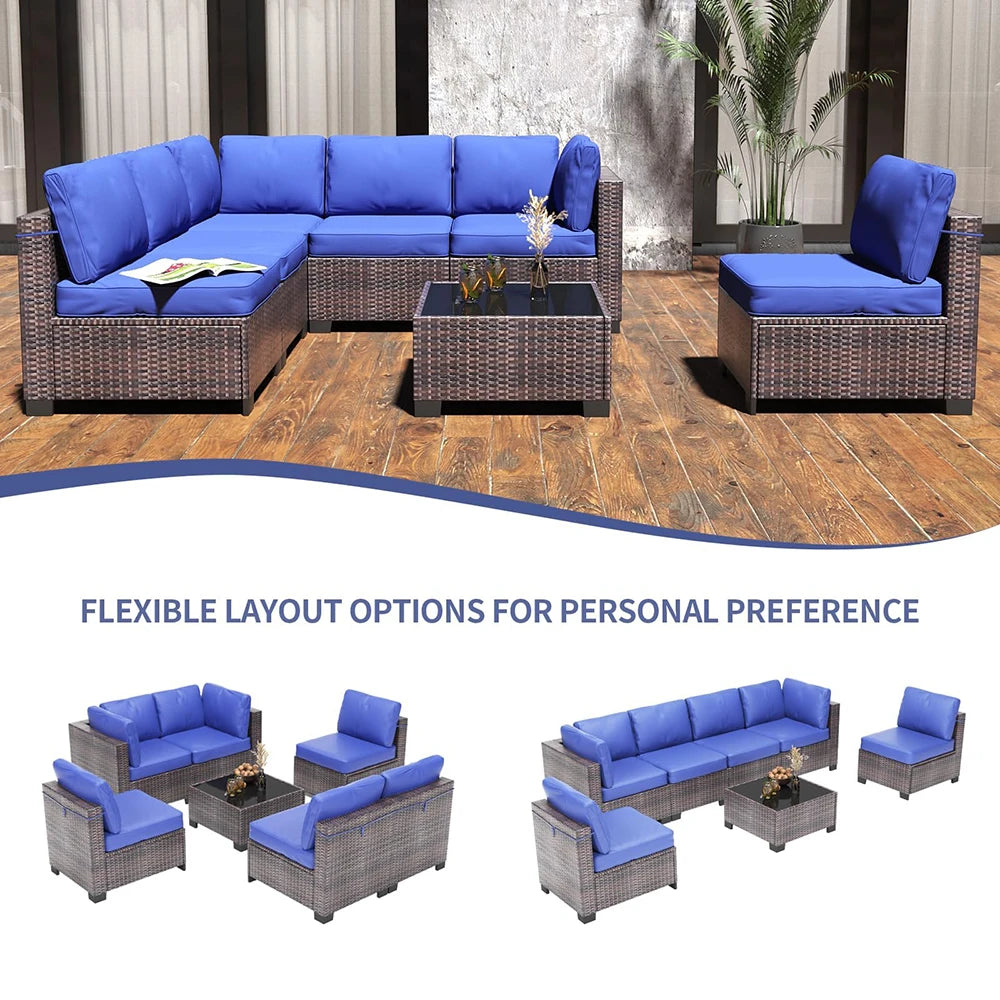 HiMISS 7-Piece PE Rattan Patio Set With Cushions Glass Table