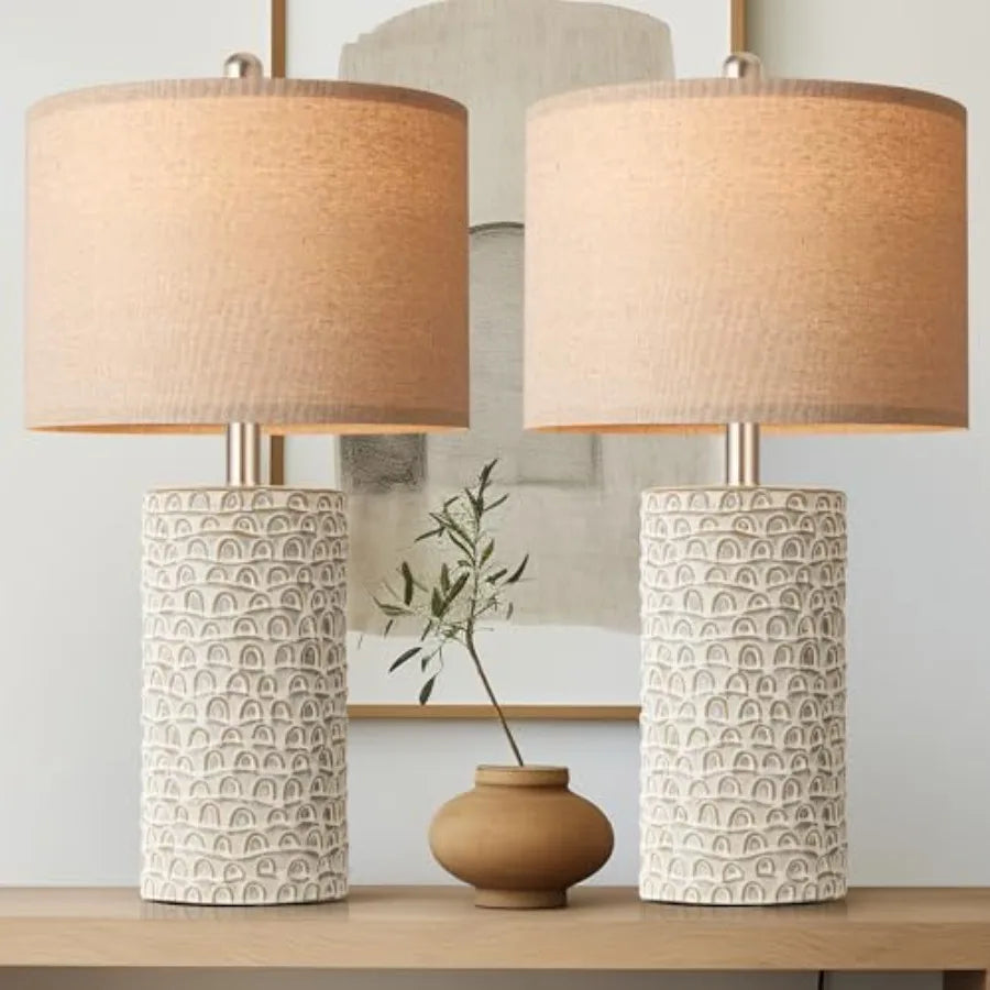 23" Modern Ceramic Table Lamp Set of 2, Table Lamps for Living Room, Rustic Farmhouse Bedside Lamps Nightstand lamp for Bedroom