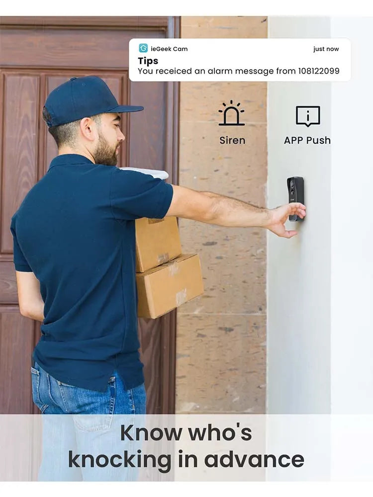 iegeek 5MP wireless doorbell camera, no subscription required , voice converter, two-way audio, PIR motion detection, 2.4GHzWiFi